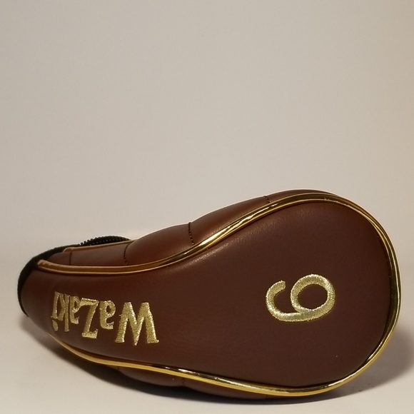 Wazaki 9 Golf Club Hybrid Headcover Brown With Gold Trim Embroidery - Picture 6 of 6